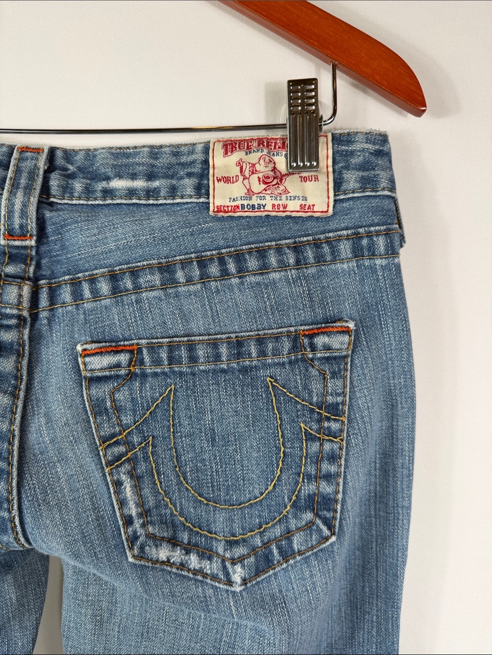 True Religion Y2K Light Blue Flared Jeans with Subtle Distress Size 29. Worn Hem - Picture 7 of 12
